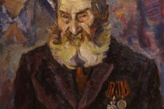 Александр Иванович Брагин – Георгиевский кавалер, 97-летний крестьянин, один из первых председателей колхозов в Тотемском районе. 1995. ДВП, масло. 100х80. ВОКГ